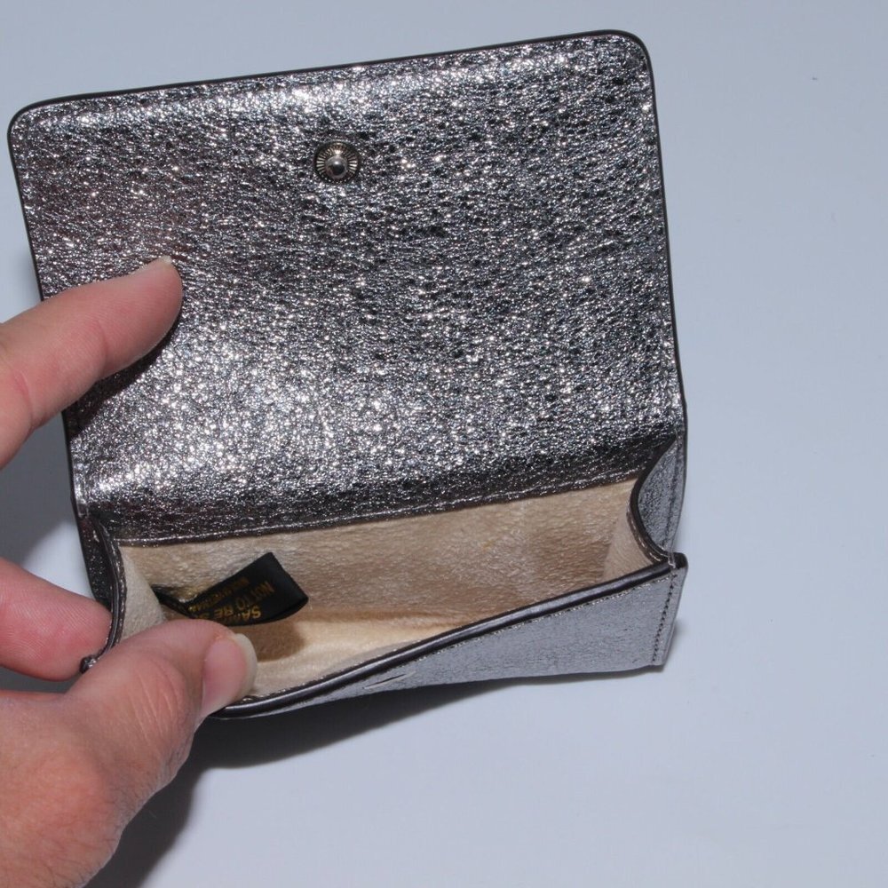 MICHAEL KORS Jet Travel Card Case Wallet MK Metallic Silver Pebble Leather NWOT - Picture 3 of 4